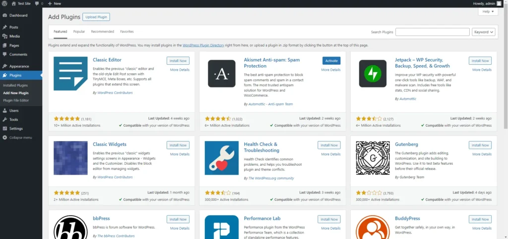 How to Use the WordPress Admin Dashboard: A User Guide 12 Wordpress Admin Dashboard Plugin Installer Page