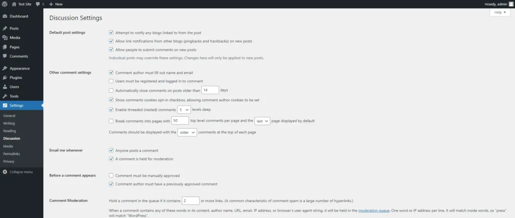 How to Use the WordPress Admin Dashboard: A User Guide 18 WordPress Discussion Settings Page