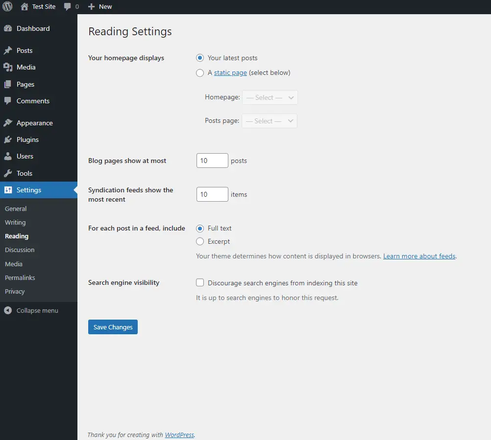 How to Use the WordPress Admin Dashboard: A User Guide 17 WordPress Reading Settings Page