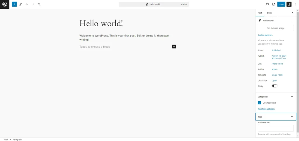 How to Use the WordPress Admin Dashboard: A User Guide 6 WordPress Post Editor